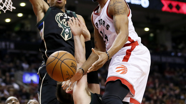 Watch: Greek Freak uses elbow to reject Norman Powell