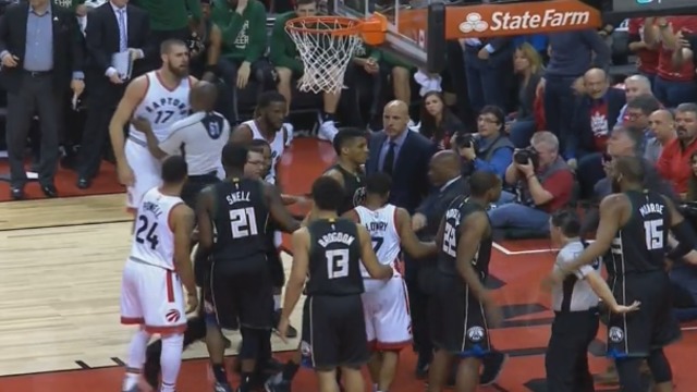 Watch: Valanciunas, Monroe get heated after hard foul