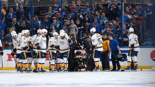Predators' Fiala hospitalized after hard fall into boards