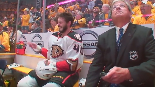 Watch: Ducks' Boll laughs from penalty box after Perry opens Game 3 scoring