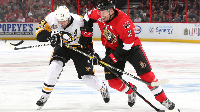 Watch: Malkin points at Phaneuf after goal scored off Sens' skate