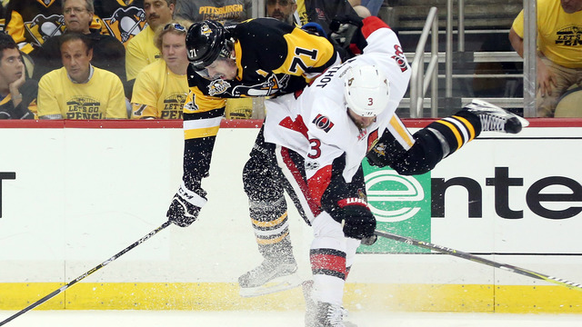 Watch: Methot levels Malkin with textbook hip check