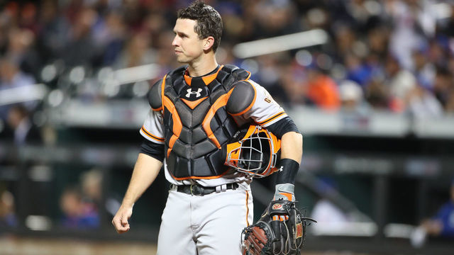 Posey OK after taking foul tip off hand