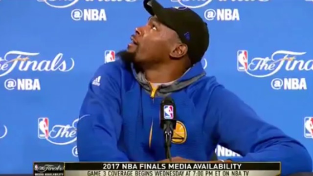 Watch: Scary noises cut Durant's press conference short