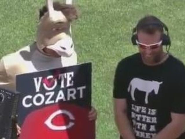 Watch: Votto dresses up as donkey to support Cozart's All-Star bid