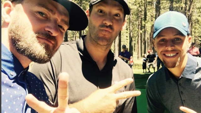 Watch: Curry, Romo, Timberlake complete star-studded alley-oop