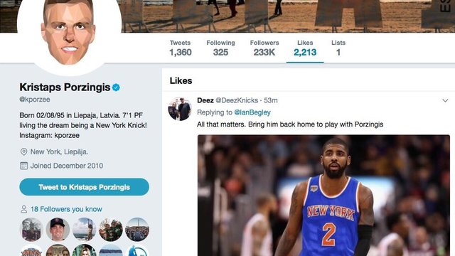 Look: Porzingis likes tweet about Irving playing for Knicks