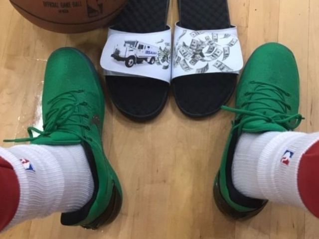 Look: Isaiah has Brinks truck sandals