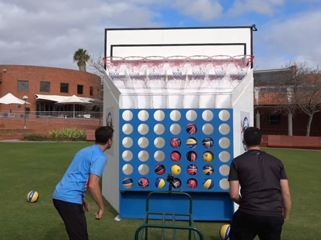 Watch: Fans construct basketball-inspired 'Connect 4' game