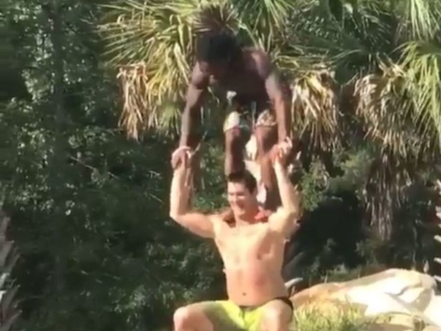 Watch: Gary Barnidge, DeAngelo Williams team up for pool stunt
