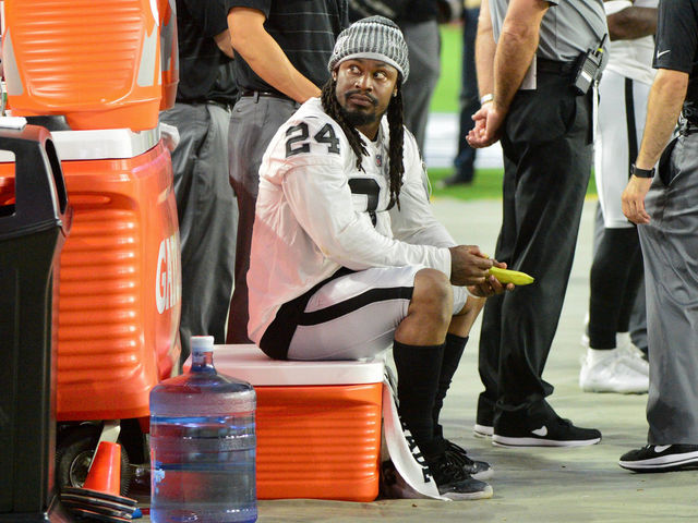 Lynch sits during national anthem vs. Cardinals