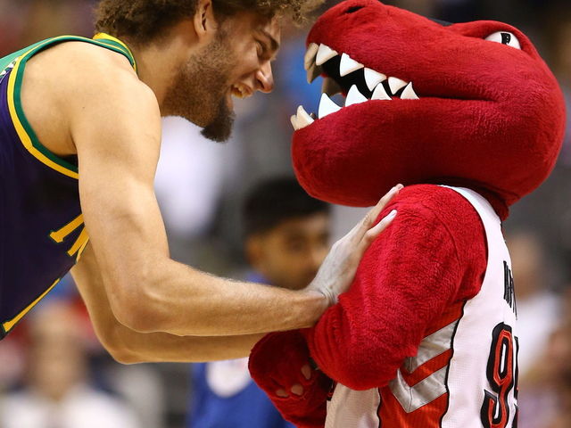 Robin Lopez stares down Harry the Hawk