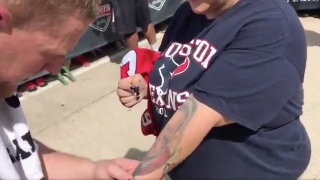 Watch: J.J. Watt signs fan's Watt tattoo