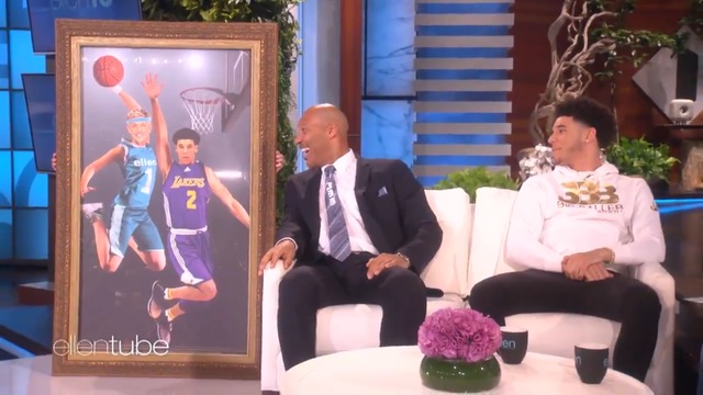 Ellen's gift to Lonzo Ball: Poster of her dunking on him