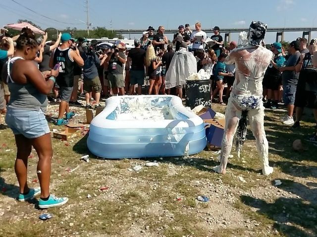 Watch: Jaguars fans belly flop into pool of mayonnaise for some reason