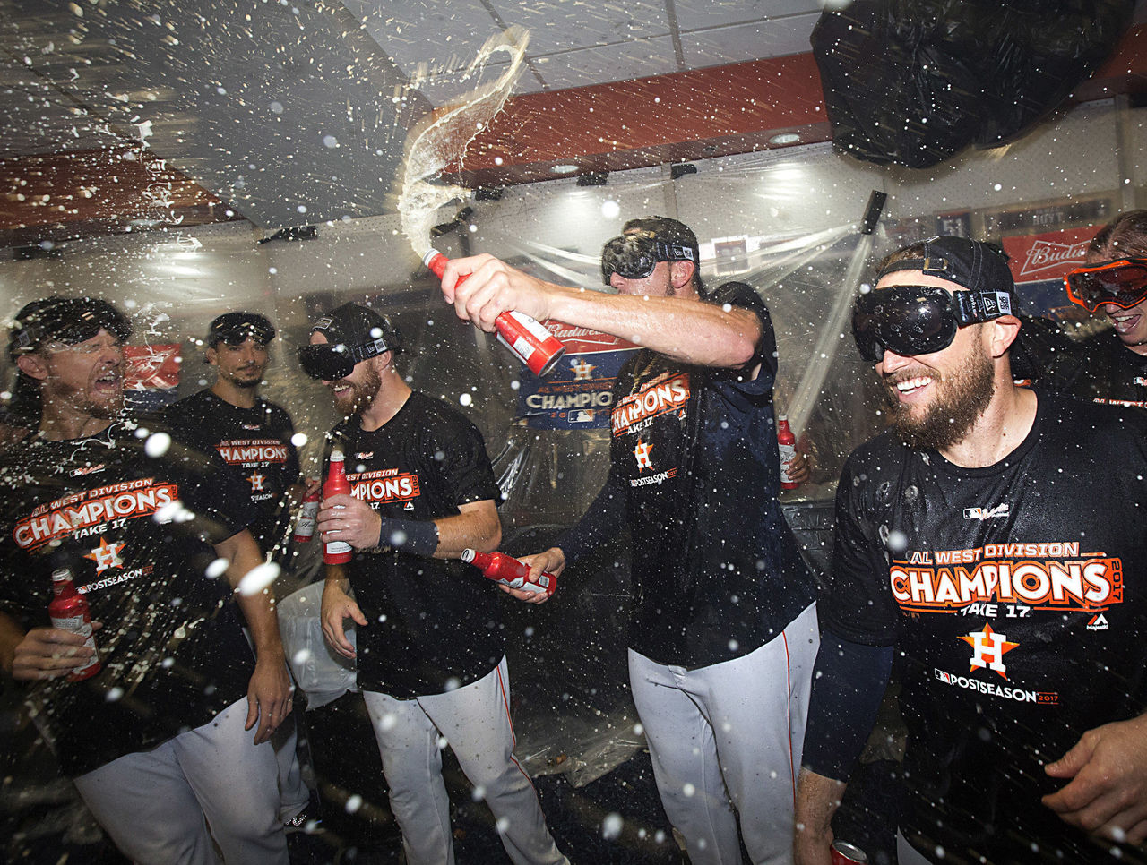 Photos of Astros' ALCS clubhous champagne celebration in New York