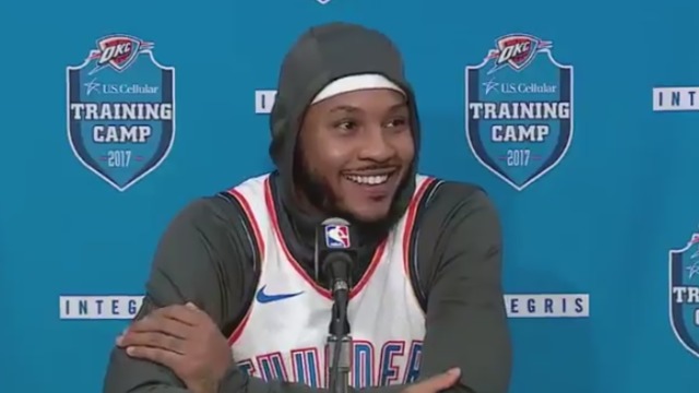 Watch: Melo laughs at notion of coming off bench