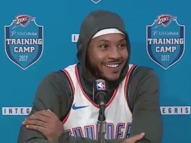 Watch: Melo laughs at notion of coming off bench