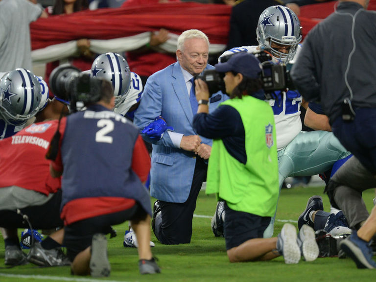 Cowboys, Jerry Jones Take Knee With Arms Linked Before MNF Anthem ...