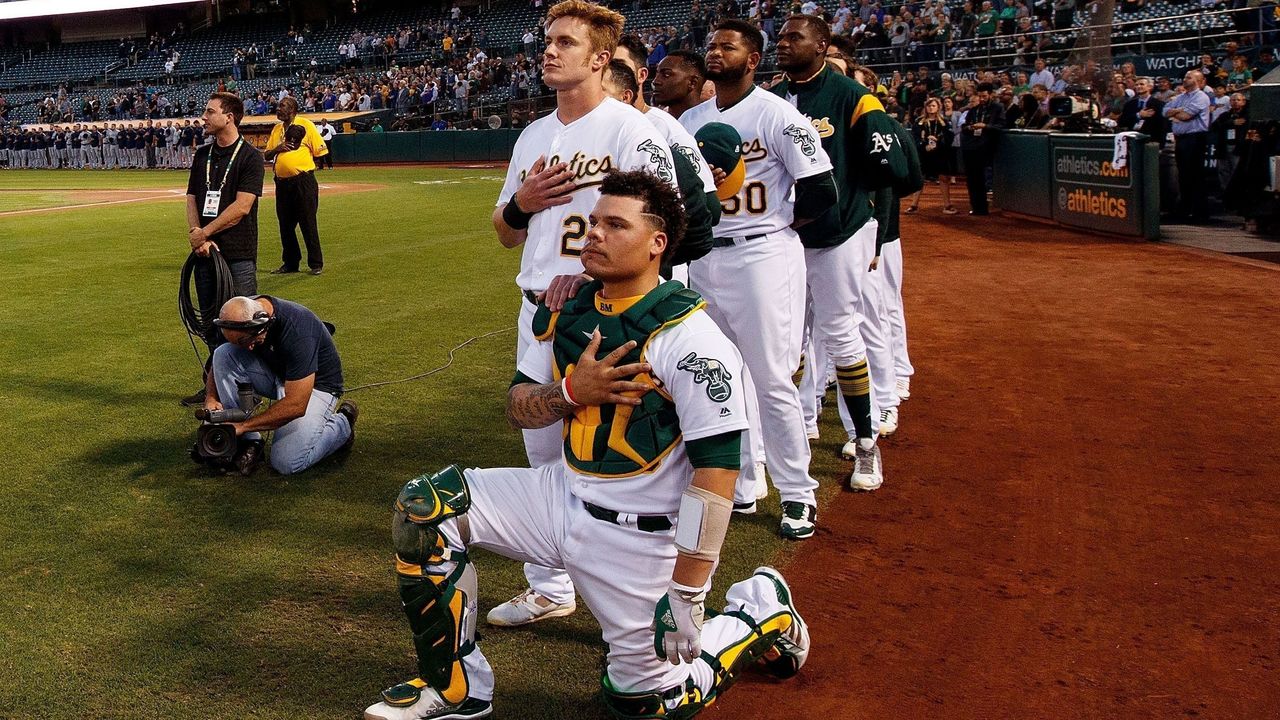 Oakland A's Bruce Maxwell first MLB player to kneel during anthem