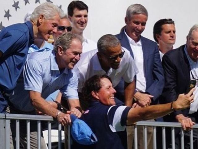 Mickelson takes selfie with Obama, Clinton, and Bush
