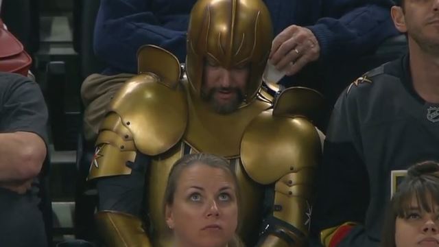 Fan dresses in full Golden Knight outfit
