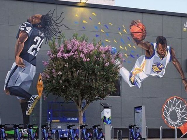 Look: Bay Area artist unveils mural of Lynch, Durant in Oakland