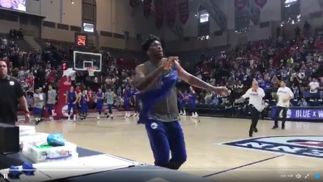 Watch: Embiid dances onto court to raucous applause