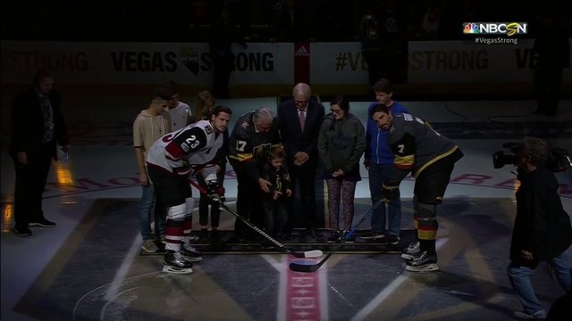 Watch: Vegas shooting survivors drop puck at Golden Knights home opener