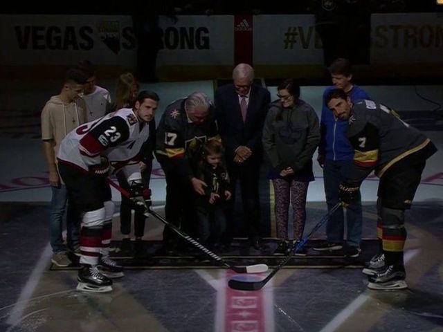 Watch: Vegas shooting survivors drop puck at Golden Knights home opener