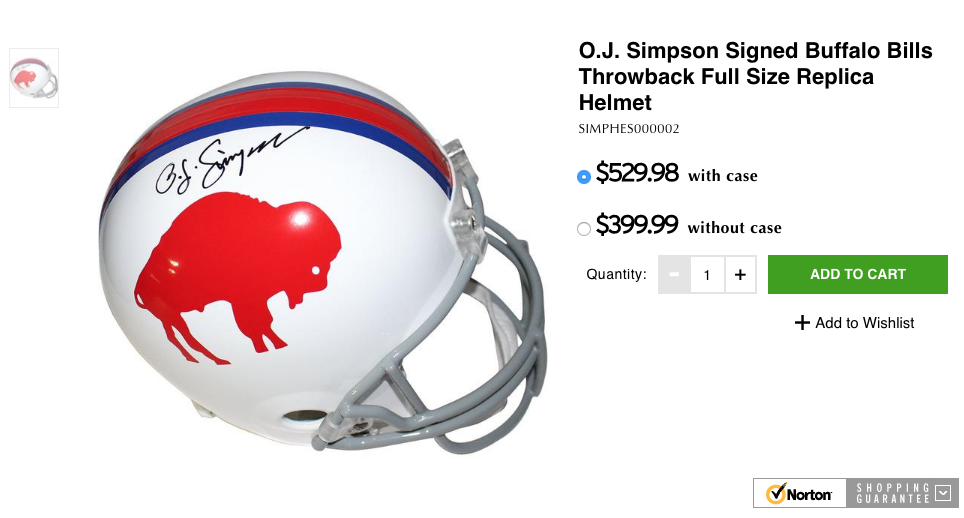 O.J. Simpson Signed Buffalo Bills Eclipse Riddell Full Size Speed Replica Helmet, Black Matte CH1934495