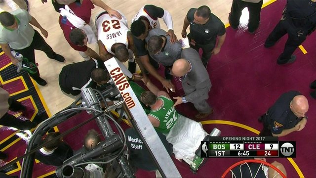 Watch: LeBron checks on injured Hayward before he's stretchered off