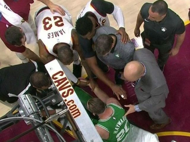 Watch: LeBron checks on injured Hayward before he's stretchered off