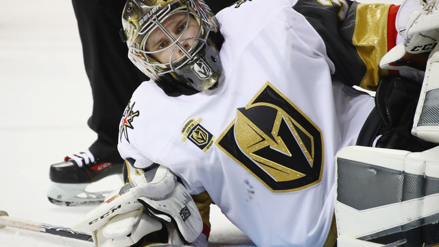 Golden Knights lose another goalie to injury as Dansk leaves game