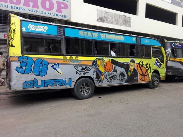 Bus in Kenya covered with Steph Curry images
