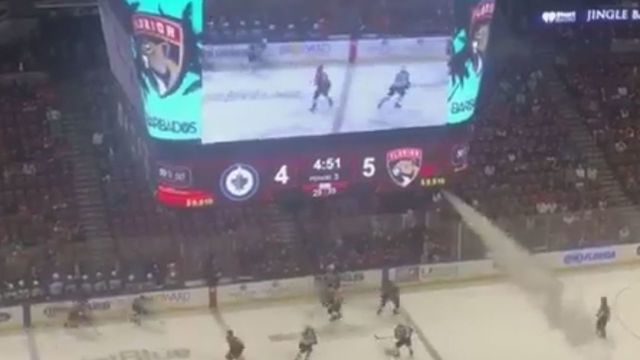 Watch: Panthers' scoreboard randomly shoots out smoke during play