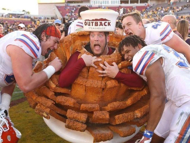 Man granted wish of being Outback Bowl's Bloomin' Onion mascot