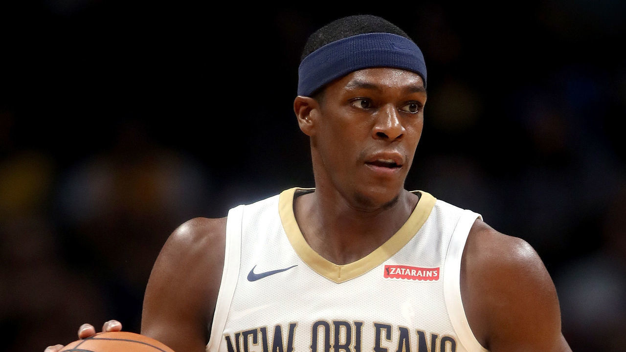 DENVER, CO - NOVEMBER 17: Rajon Rondo #9 of the New Orleans Pelicans brings the ball down the court against the Denver Nuggets at the Pepsi Center on November 17, 2017 in Denver, Colorado. (Photo by Matthew Stockman/Getty Images)