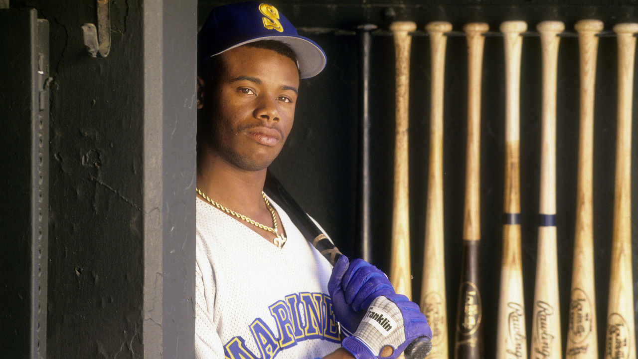CIRCA 1990: Outfielder Ken Griffey Jr. #24 of the Seattle Mariners poses for this portrait circa 1990 before a Major League Baseball game. Griffey played for the Mariners from 1989-99 and 2009-2010. (Photo by Focus on Sport/Getty Images)
