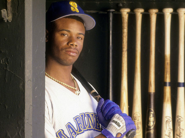 CIRCA 1990: Outfielder Ken Griffey Jr. #24 of the Seattle Mariners poses for this portrait circa 1990 before a Major League Baseball game. Griffey played for the Mariners from 1989-99 and 2009-2010. (Photo by Focus on Sport/Getty Images)