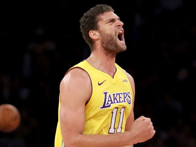 NEW YORK, NY - DECEMBER 12: Brook Lopez #11 of the Los Angeles Lakers reacts in the third quarter against the New York Knicks during their game at Madison Square Garden on December 12, 2017 in New York City. (Photo by Abbie Parr/Getty Images)
