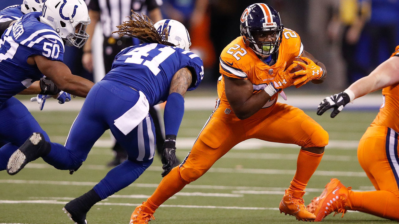 INDIANAPOLIS, IN - DECEMBER 14: C.J. Anderson #22 of the Denver Broncos runs with the ball against the Indianapolis Colts during the second half at Lucas Oil Stadium on December 14, 2017 in Indianapolis, Indiana. (Photo by Joe Robbins/Getty Images)