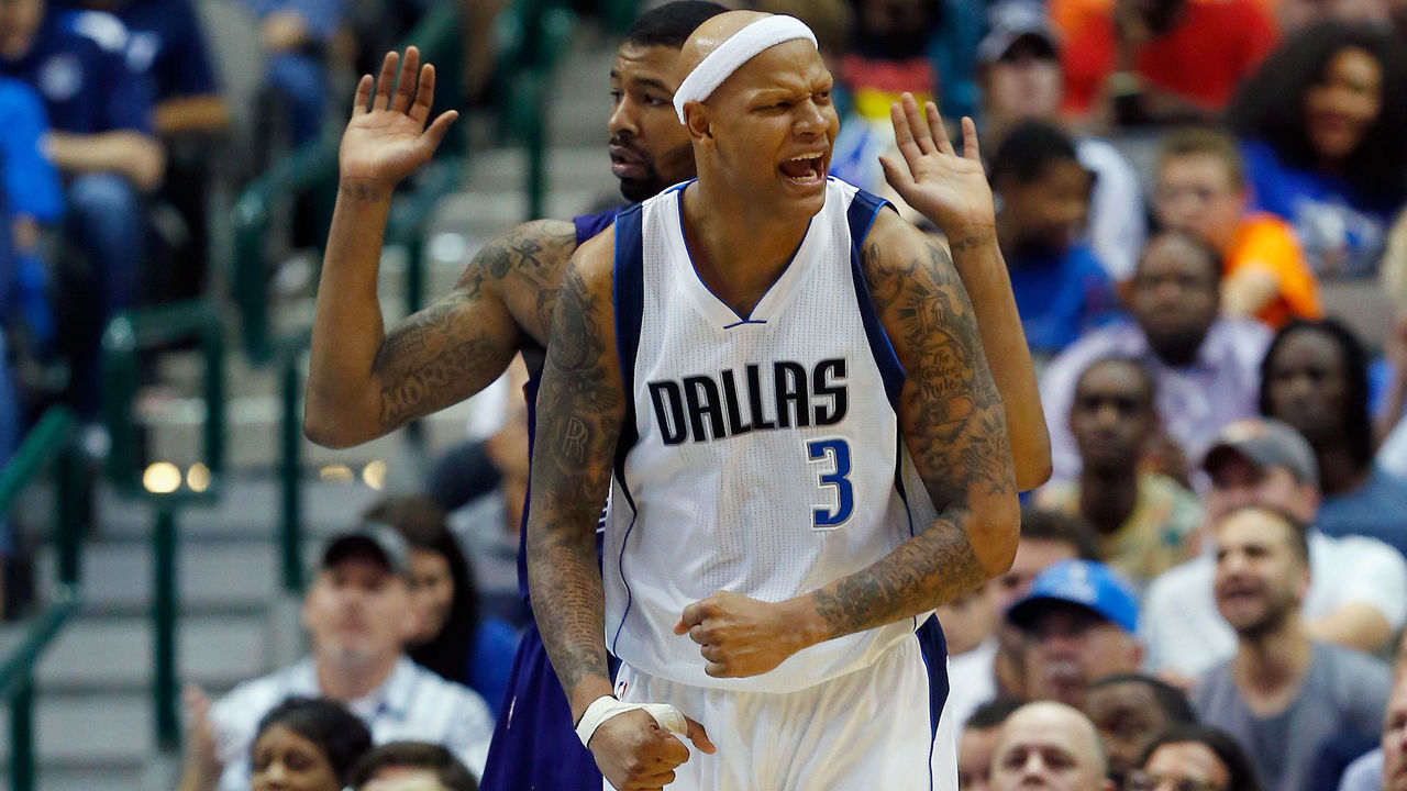 DALLAS, TX - APRIL 08: Charlie Villanueva #3 of the Dallas Mavericks celebrates after drawing a foul from Markieff Morris #11 of the Phoenix Suns in the second half at American Airlines Center on April 8, 2015 in Dallas, Texas. (Photo by Tom Pennington/Getty Images)