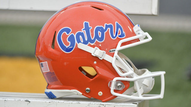 COLUMBIA, MO - NOVEMBER 4: A Florida Gators' helmet rest on a bench during a game against the Missouri Tigers at Memorial Stadium on November 4, 2017 in Columbia, Missouri. (Photo by Ed Zurga/Getty Images) *** Local Caption ***