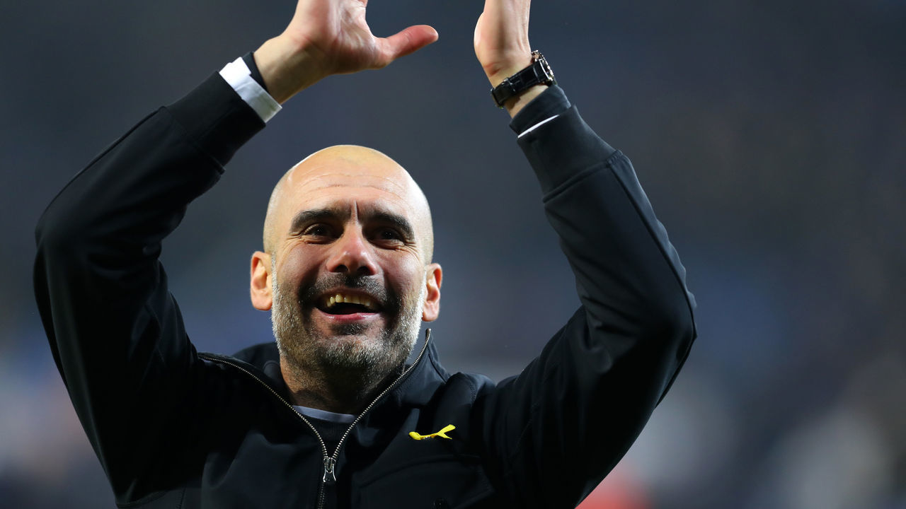 LEICESTER, ENGLAND - DECEMBER 19: Pep Guardiola the head coach / manager of Manchester City during the Carabao Cup Quarter-Final match between Leicester City and Manchester City at The King Power Stadium on December 19, 2017 in Leicester, England.