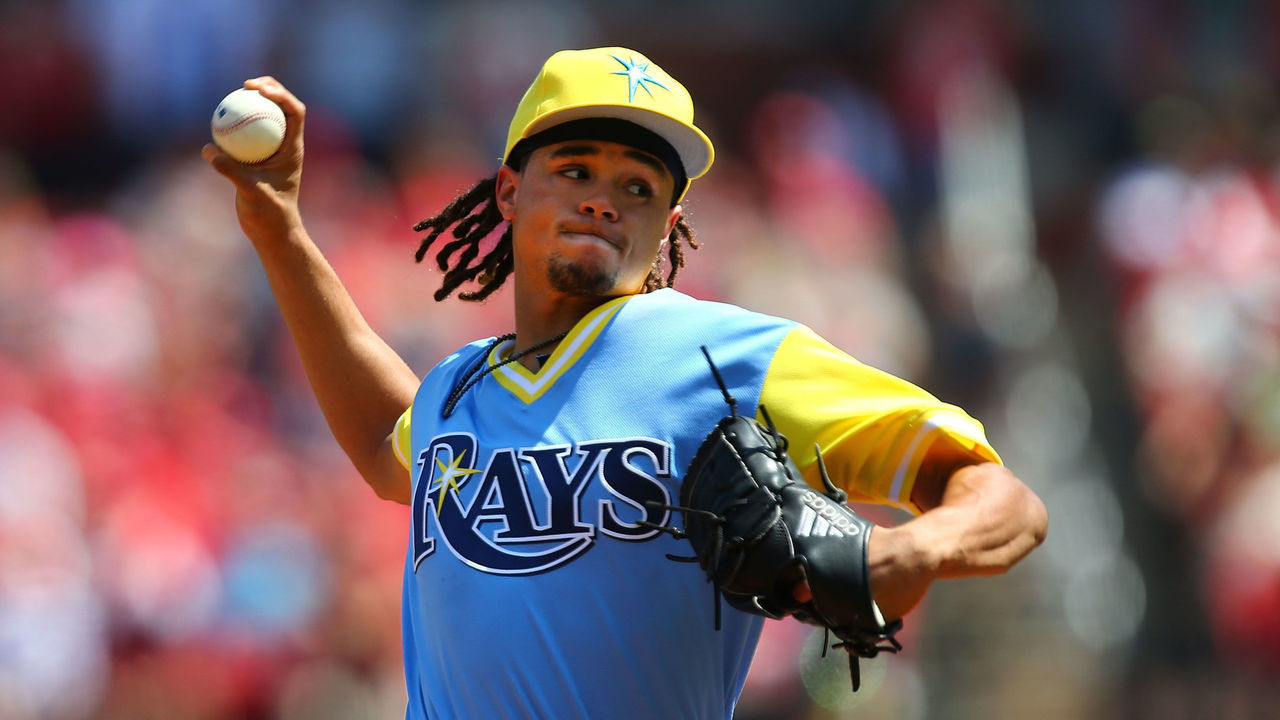 ST. LOUIS, MO - AUGUST 27: Chris Archer #22 of the Tampa Bay Rays delivers a pitch against the St. Louis Cardinals in the first inning at Busch Stadium on August 27, 2017 in St. Louis, Missouri.