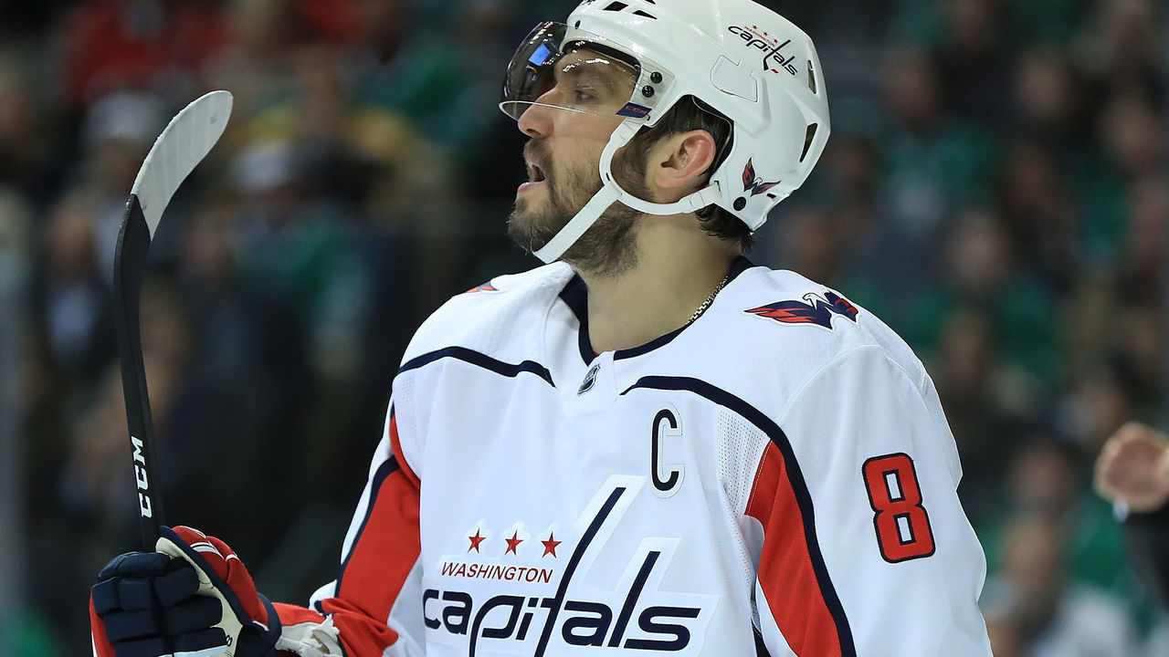 DALLAS, TX - DECEMBER 19: Alex Ovechkin #8 of the Washington Capitals in the second period at American Airlines Center on December 19, 2017 in Dallas, Texas.
