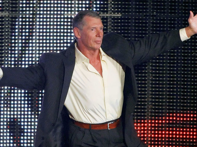 LAS VEGAS - AUGUST 24: World Wrestling Entertainment Inc. Chairman Vince McMahon is introduced during the WWE Monday Night Raw show at the Thomas & Mack Center August 24, 2009 in Las Vegas, Nevada.