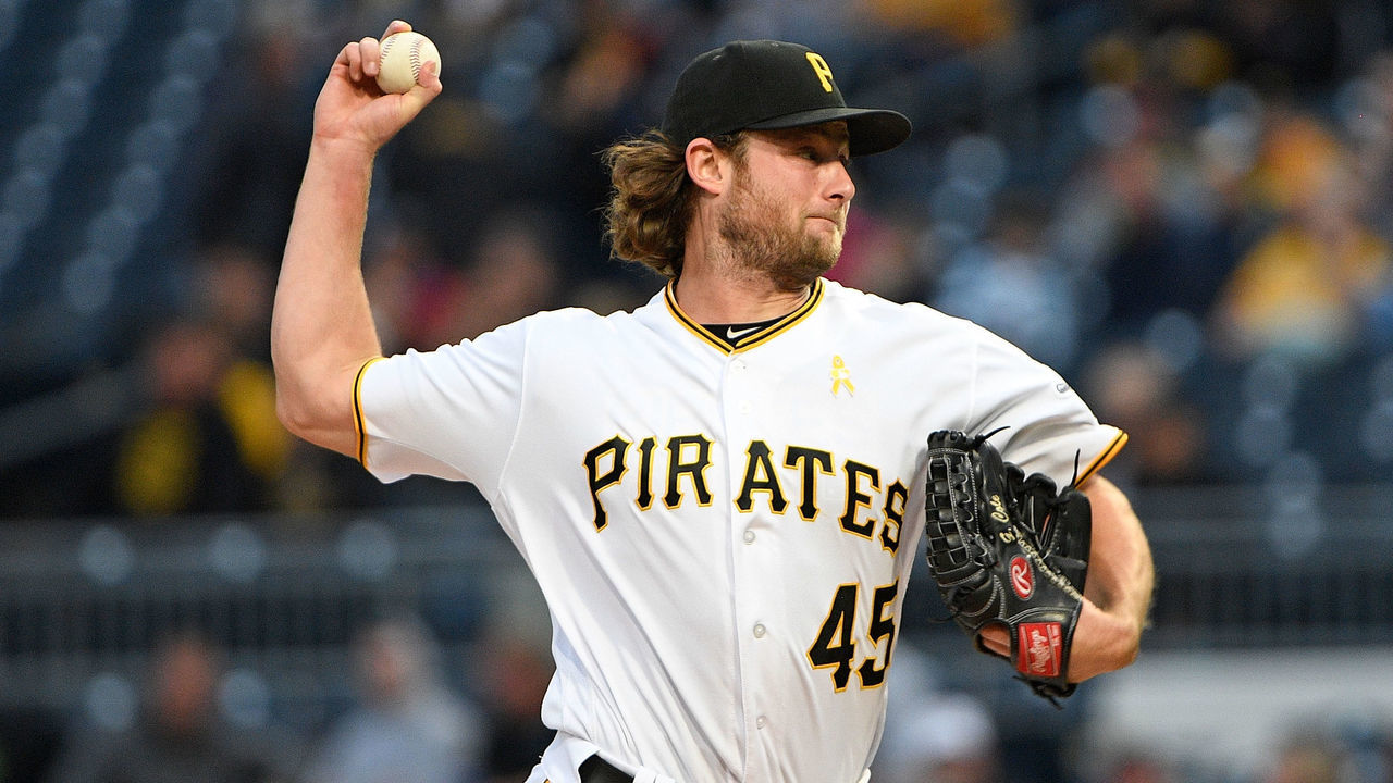PITTSBURGH, PA - SEPTEMBER 01: Gerrit Cole #45 of the Pittsburgh Pirates delivers a pitch in the first inning during the game against the Cincinnati Reds at PNC Park on September 1, 2017 in Pittsburgh, Pennsylvania.