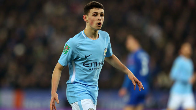 LEICESTER, ENGLAND - DECEMBER 19: Phil Foden of Manchester City during the Carabao Cup Quarter-Final match between Leicester City and Manchester City at The King Power Stadium on December 19, 2017 in Leicester, England.